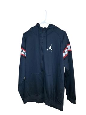 Mens Nike Jordan Navy Blue Full-Zip Hoodie with Red & White Sleeve Stripes